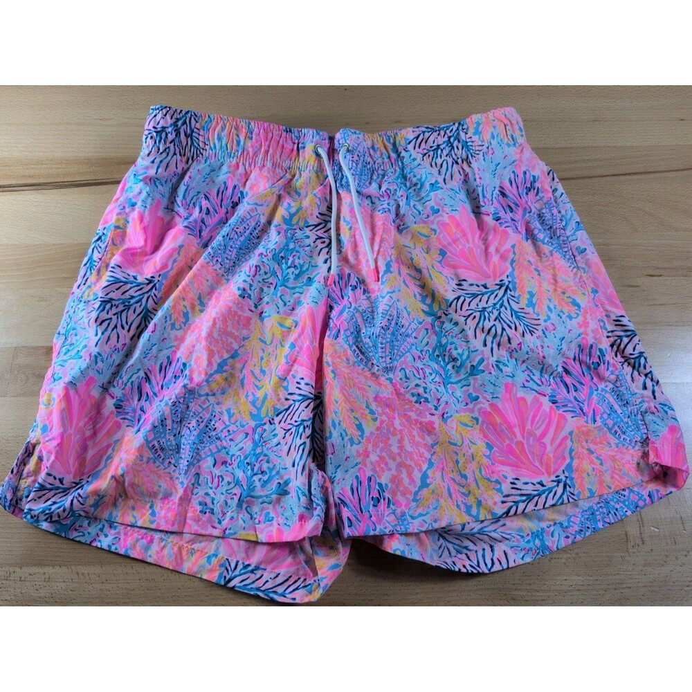 Lilly Pulitzer Capri Trunk Men’s Sz Large Blue Pink Coral Swim Shorts Pockets
